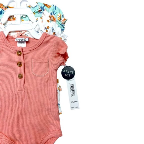 Baby Girl 3 pack Short Sleeve Onesies Bodysuits 0 - 9 Months Nicole Miller - Picture 2 of 4